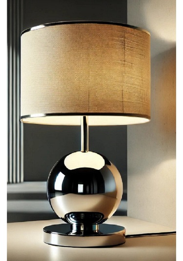 K Serisi Küre Masa Abajru Metal Kaplama Kumaş Başlık Bej