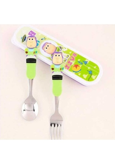 Fastbuy 3 Adet Buzz Işık Yılı Paslanmaz Çelik Çatal Seti Uzay Temalı Dayanıklı Hafif Kamp Piknik İş Seyahat Hediye Ahşap Ahşap