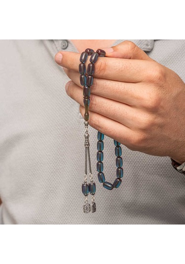 Gümüş Püsküllü Kapsül Kesim Sıkma Kehribar Tesbih Sl12600 Gümüş