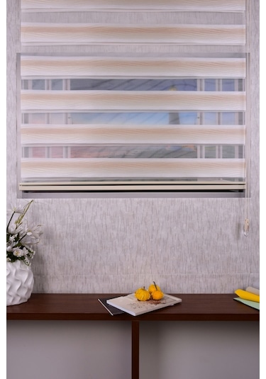 Krem Kendinden Desenli Etek Dilimsiz Ds 10738-v4 Zebra Stor Güneşlik Perde