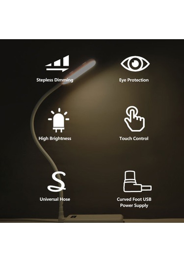 Yifomall Usb Çevresel Şeffaf Hortumlu 3 Renkli Dokunmatik Işık Regülatörlü Göz Koruyucu Gece Lambası - Beyaz Beyaz