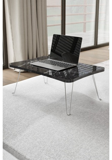 Taşınabilir Katlanır Yatak Koltuk Üstü Hasta Servis Bilgisayar Çalışma Sehpası Siyah Mermer