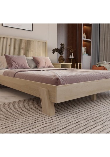 Alaz Model Doğal Çam Ahşap Karyola Dikey -261 180 x 200 CM