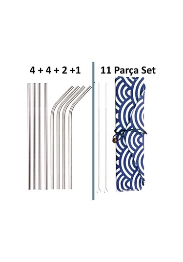 Omeniv Paslanmaz Çelik Metal Pipet Set 11 Parça Minimal Japon
