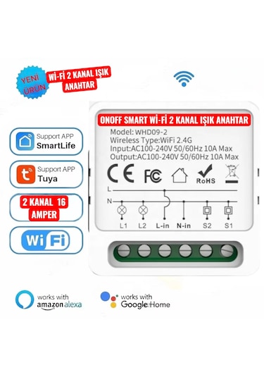 Tuya Destekli Wifi Akıllı İkili Anahtar