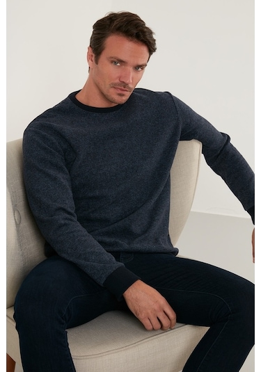 Buratti Slim Fit Bisiklet Yaka Pamuklu Erkek Kazak 456201 Indigo