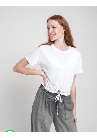 Kız Çocuk Sırtı Güneş Baskılı Bağlamalı Crop-12869 Beyaz