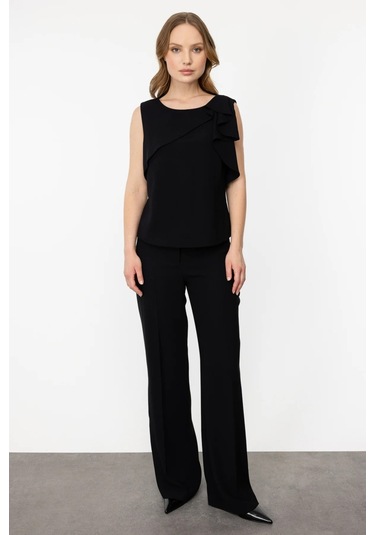 Ekol Kadın Önü Fırfırlı Bluz 1210 Siyah