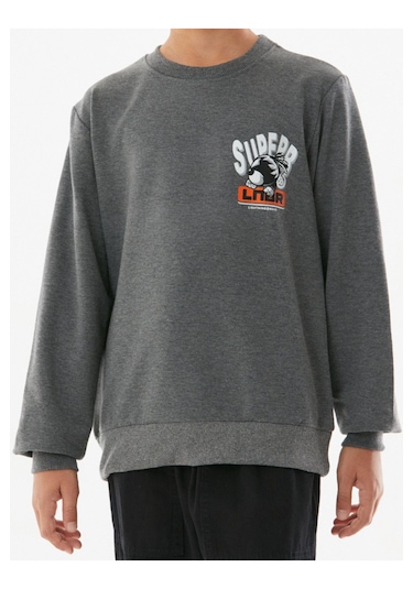 Erkek Çocuk Superb Önü Arkası Yazı Resim Desenli Antrasit Renk Sweatshirt Antrasit