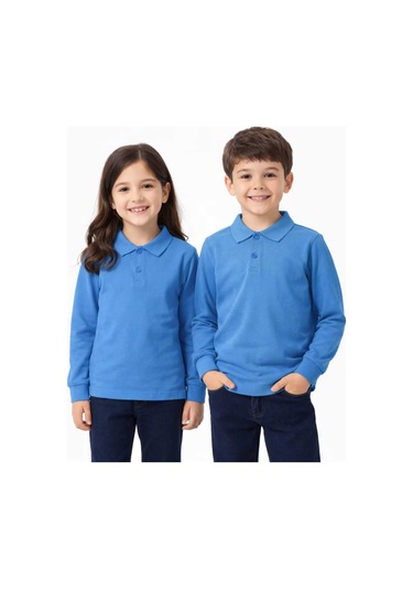 Store Mavi Gök Mavisi Polo Yaka Uzunkol T-shirt Mavi