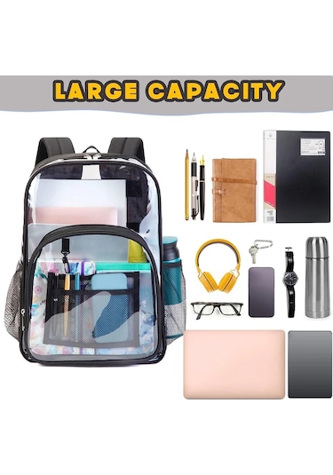 Lixiaqu01 Sırt Çantası Su Geçirmez Şeffaf Okul Çantası Kız Büyük Siyah