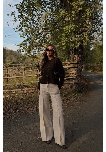 Kahverengi Fiyonk Boncuk Detaylı Hırka - 251072 Kahverengi