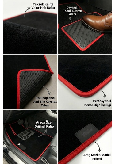 Bmw 3 Serisi E91 2005-2012 Advantage Oto Paspas Siyah Halı Kırmızı Kenar