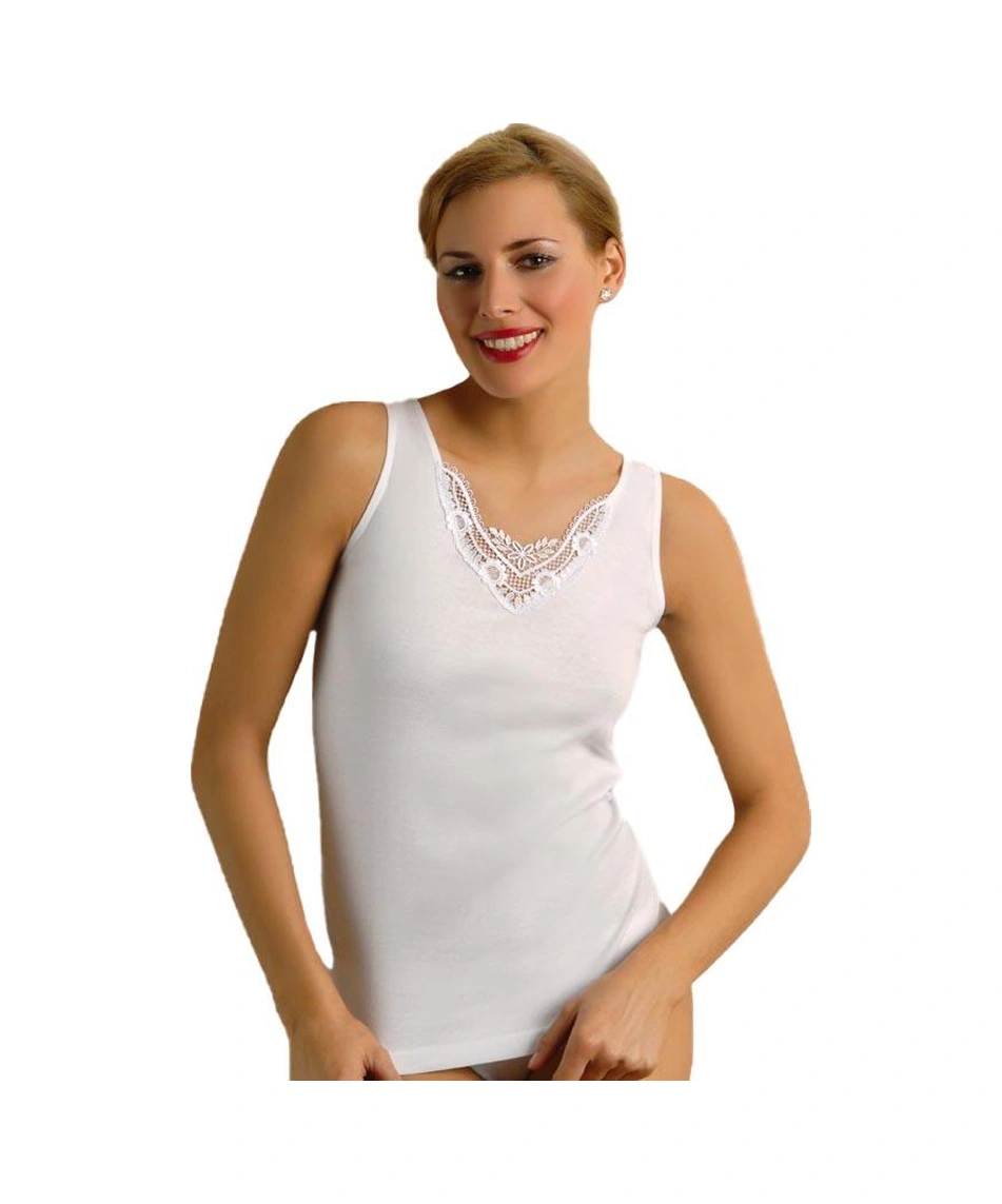 6 Adet Anıt Kadın Ribana Güpürlü Geniş Askılı Atlet 2104.1 Beyaz