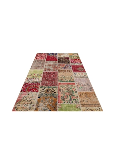 Gerçek El Dokuma Eskitme Patchwork Halı