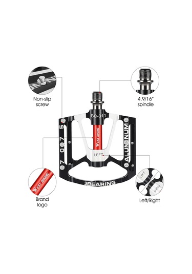 Xindoker Alüminyum Ergonomik Bisiklet Pedalı - Hafif, Dayanıklı, Kayma Engeli, 3 Rulmanlı Platform, Siyah Çift