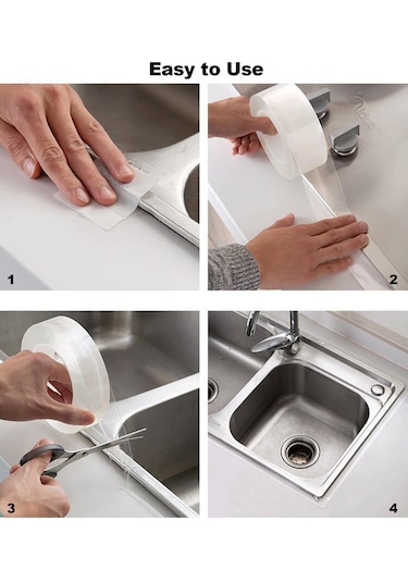 Jeemson Akrilik Nano Şeffaf Bant - Su Geçirmez, Nem Ve Kalıp Engelleme - Mutfak İçin İz Olmayan 300x3cm 1