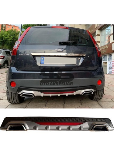 Ford Fiesta 2003-2008 Difüzör Arka Tampon Eki 2 Egzoz Çıkışlı Gri Reflektörlü