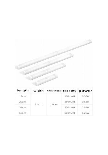 Sıcak Beyaz Usb Şarj Edilebilir Lamba Led Gece Lambası Hareket Sensörlü Led Işık Mutfak Dolap Dolap Aydınlatması 22cm/32cm/52cm Alüminyum Led'ler 32cm Sıcak Beyaz