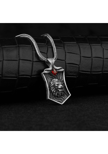 Zirkon Taşlı Aslan Motifli 925 Ayar Gümüş Kolye