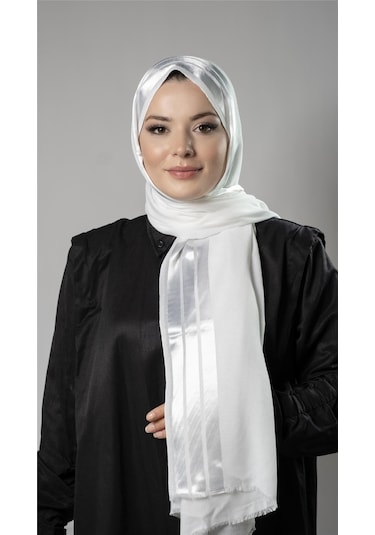 Hürrem Bone Beyaz Şerit Çizgili Şal Viskon Kumaş Bursa Dolama 202109 42 Beyaz