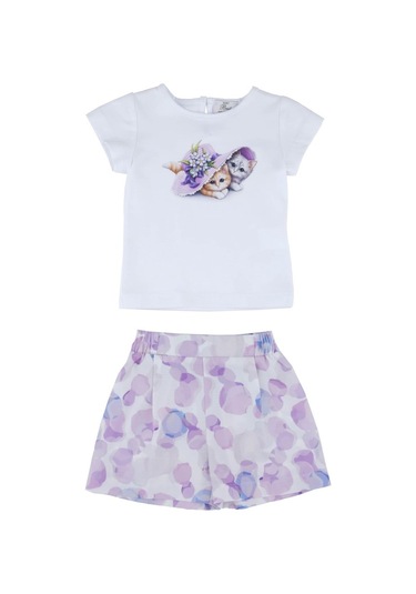 Kedili Şortlu Takım Lila