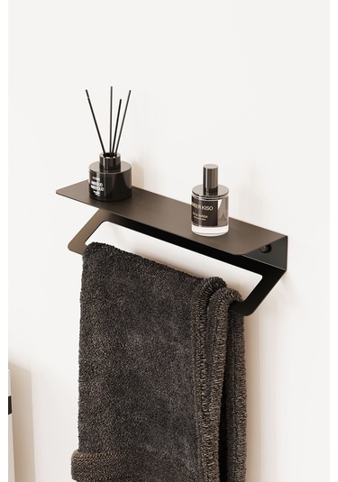 Zift Unique Mat Siyah Ömür Boyu Paslanmaz Çelik Havlu Askısı , Raflı Ve Yapışkanlı Havlu Tutacağı, Havluluk 30cm Diğer