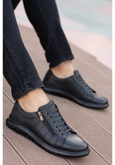 Garantili D262 Günlük Ortopedik Hakiki Deri Erkek Ayakkabı Siyah