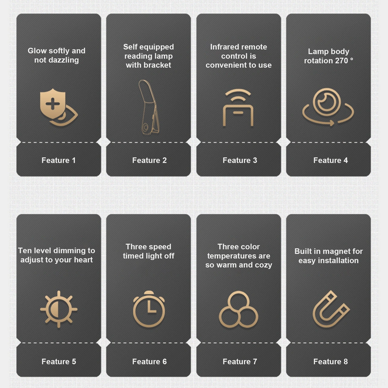 Folinda Led Kumandalı Gece Lambası - 270 Döner, 3 Renk Tonu, 10 Parlaklık Seviyesi, Zamanlayıcı, Manyetik/içecekli/standlı Montaj, 1800mah Pil Beyaz