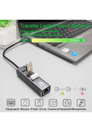 Xuweiwei Portable 311b Vcom Taşınabilir Alüminyum 4ü1 Hub 3x Usb 3.0 5gbps 1000mbps Ethernet Usb Type-c Uyumlu