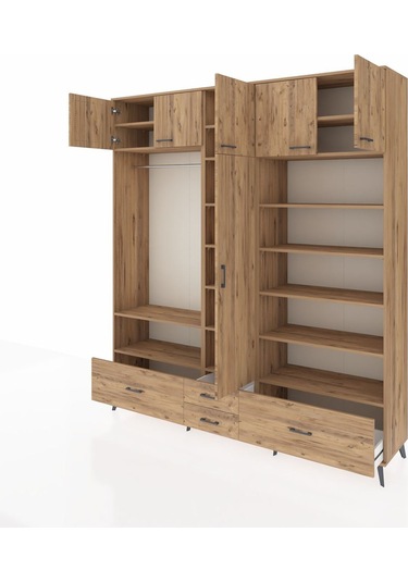 Hyperion Dolap 18 Raflı 4 Çekmeceli Tek Askılı 220x44x243 Çam-çam/çam Atlas Çam/atlas Çam