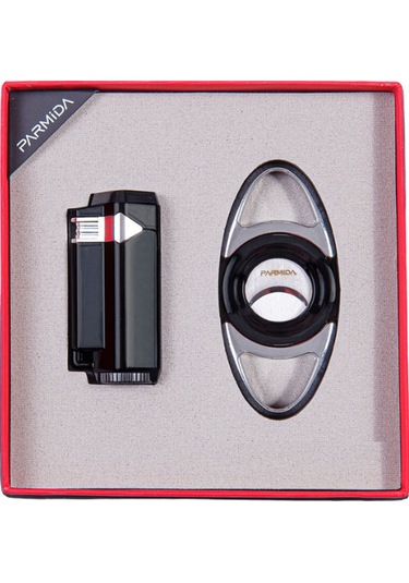 Parmida Çakmak Kesici Siyah-gümüş İkili Puro Seti