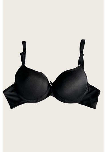 Mikro Kumaş Push Up Dolgulu Balenli Günlük Tek Destekli Sütyen Siyah