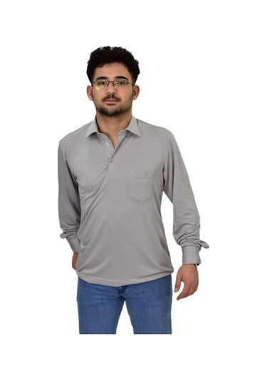 Erkek Gömlek Yaka Uzunkol Tişört T6063 Bgl-st04542 Gri