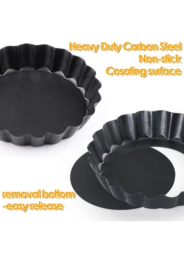 Maiyame 12 Adet Siyah 4 İnç Karbon Çelik Pasta Kalıbı, Anti Yapışkan Tabaka, Çıkarılabilir Taban, Ev Fırınlama Tart Ve Pasta Kalıbı Seti Siyah
