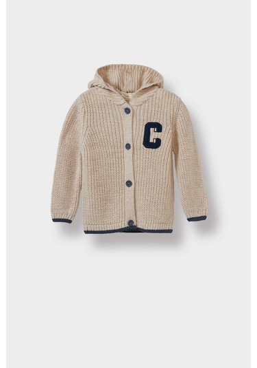 Defacto Erkek Bebek Nakışlı Kapüşonlu Düğmeli Hırka C8863a525auer42 Ekru