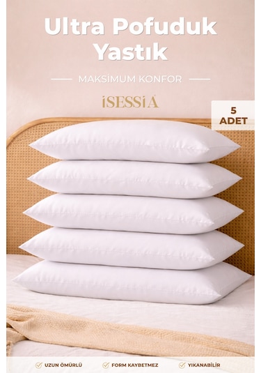 Puffy Yastık 5 Li Set Yumuşak, Dolgun, Silikon Elyaf Dolgulu 50 X 70 Cm. Beyaz