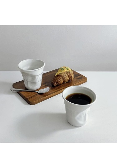 Honmex Kahve Severleri İçin El Yapımı Seramik Fincan - İtalyan Fransız Sanatı Esinlenmiş Kıvrımlı Tasarım Beyaz