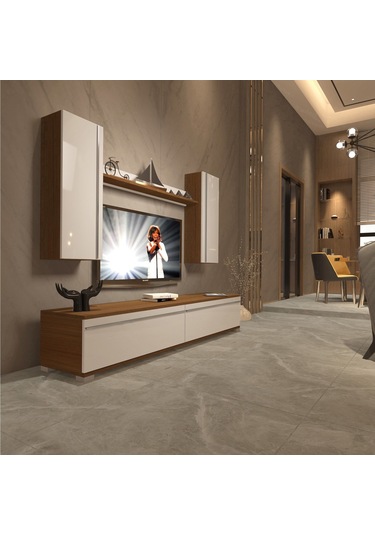 Decoraktiv Eko 7 Mdf Std Tv Ünitesi Tv Sehpası - Ceviz Beyaz Ahşap - Beyaz