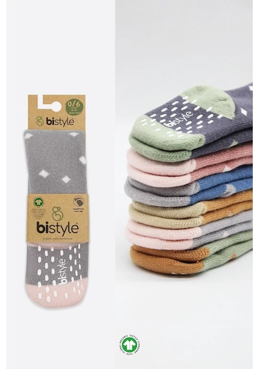 Tekli Puan Kaymaz Havlu Külotlu Çorap Gri Çok Renkli