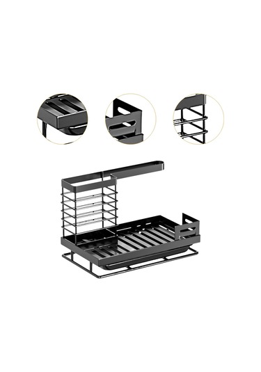 Suntek Mutfak Lavabo Rafı W/tepsi Bulaşık Bezi Sabunluk Siyah Siyah