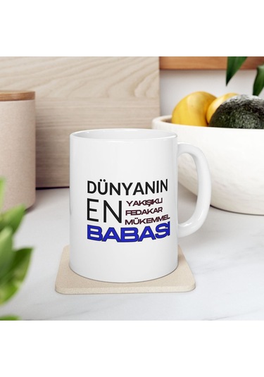 Dünyanın En Yakışıklı Babası Yazılı Babalar Günü - Doğum Günü Hediyesi - Hediye Porselen Kupa Bardak Beyaz