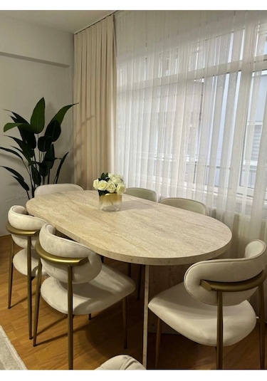 Lux Masa Takımı Ahşap Masa Takımı 6 Kişilik Masa Sandalye Takımı Krem