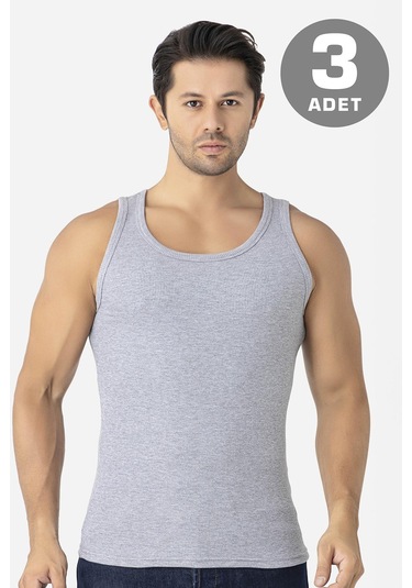 Erkek Gri Fitilli Kaşkorse Atlet 3'lü Paket Esnek Ve Yumuşak Kumaş Gri