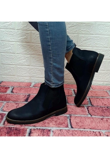 Voyager 3502 Lacivert Hakiki Deri Bilekte Lastikli Erkek Bot