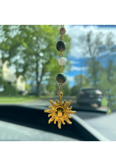 Samdoo Araç Geribakış Aynası Süsü: Yeşil Altın İki Renkli Bohem Gelişimli Elden Yapımı Kristal Takı