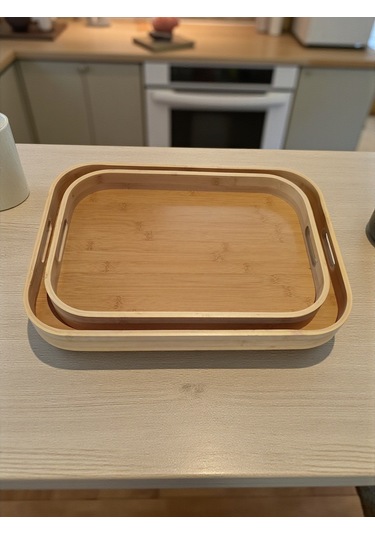 Mybru Dikdörtgen Bambu Tepsi 2'li Set Ahşap