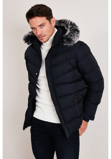 Buratti Slim Fit Suni Kürklü Peluş Astarlı Çıkarılabilir Kapüşonlu Şişme Erkek Mont 5761080 B Lacivert Buratti Slim Fit Suni Kürklü Peluş Astarlı Çıkarılabilir Kapüşonlu Şişme Erkek Mont 5761080 B Lacivert