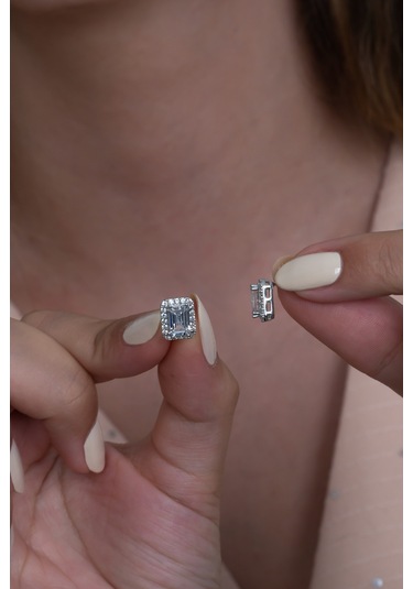 Gümüş Tek Taş Baget Set Kolye Yüzük Çivili Küpe Wss12C