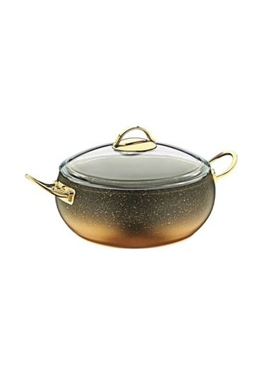 Oms Granit Küre Derin Tencere 24 x 10.5 CM Cam Kapak